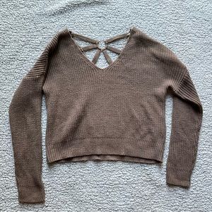 Cropped light brown knitted sweater